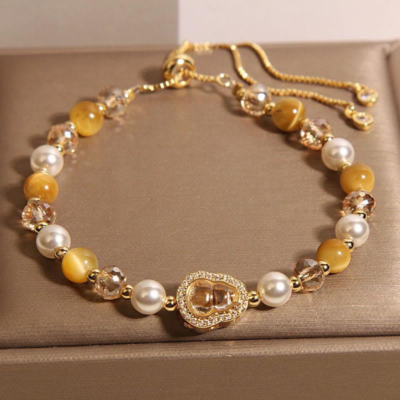 Fortune Jewel Yellow Cat's Eye Stone Pearl Gourd Prosperity Bracelet