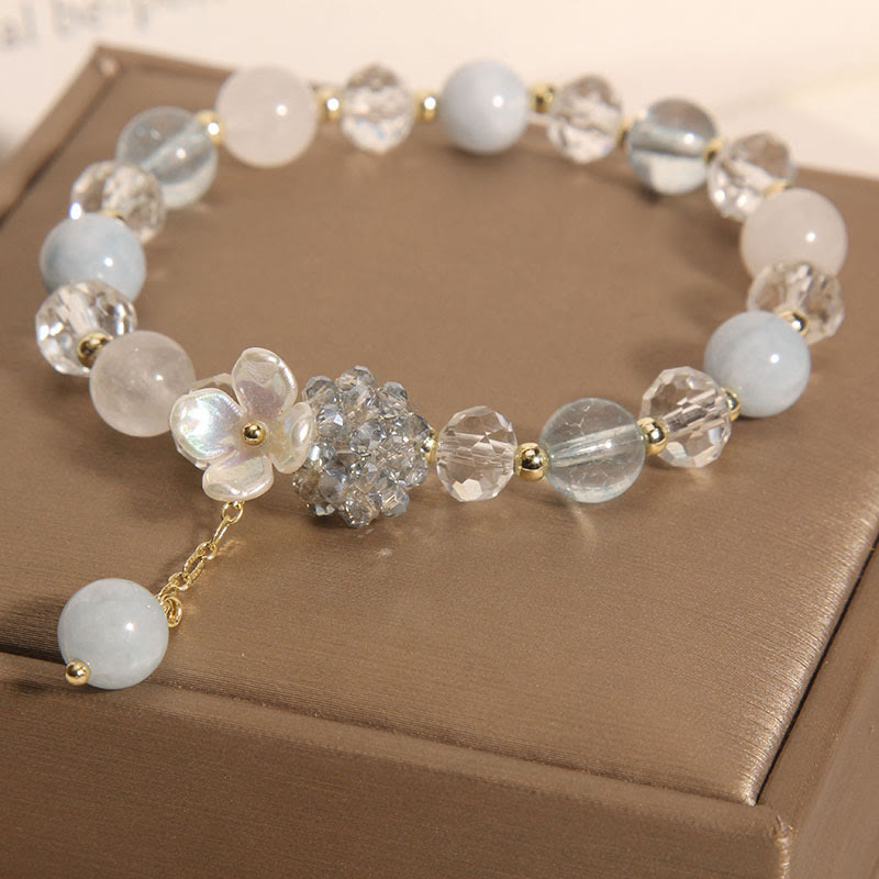 Fortune Jewel Aquamarine Yellow Cat's Eye Stone Flower Peace Bracelet