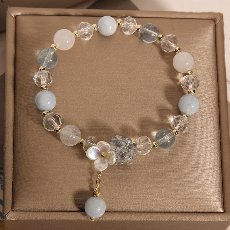 Fortune Jewel Aquamarine Yellow Cat's Eye Stone Flower Peace Bracelet