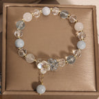 Fortune Jewel Aquamarine Yellow Cat's Eye Stone Flower Peace Bracelet