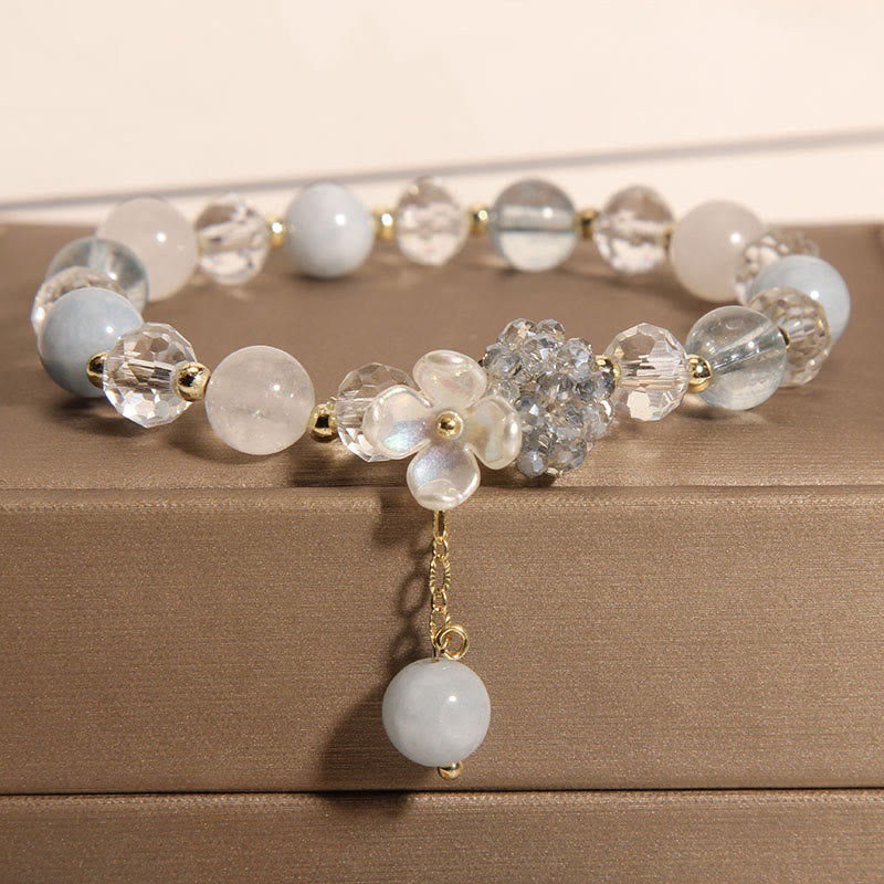 Fortune Jewel Aquamarine Yellow Cat's Eye Stone Flower Peace Bracelet
