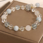 Fortune Jewel Aquamarine Yellow Cat's Eye Stone Flower Peace Bracelet