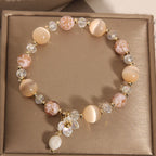 Fortune Jewel Aquamarine Yellow Cat's Eye Stone Flower Peace Bracelet