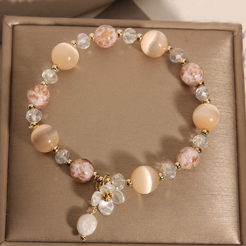 Fortune Jewel Aquamarine Yellow Cat's Eye Stone Flower Peace Bracelet