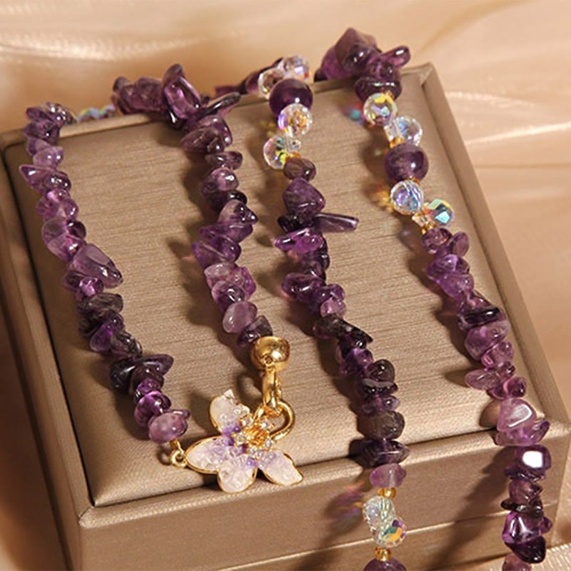 Fortune Jewel Butterfly Flower Amethyst Strawberry Quartz Balance Necklace Pendant
