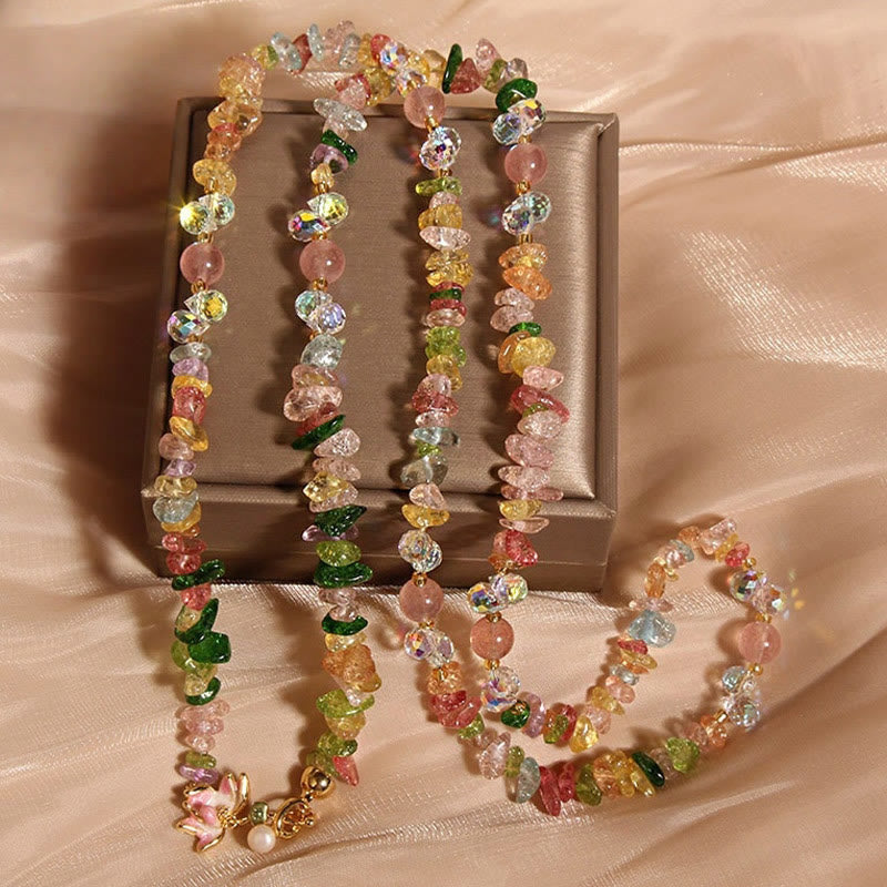 Fortune Jewel Butterfly Flower Amethyst Strawberry Quartz Balance Necklace Pendant