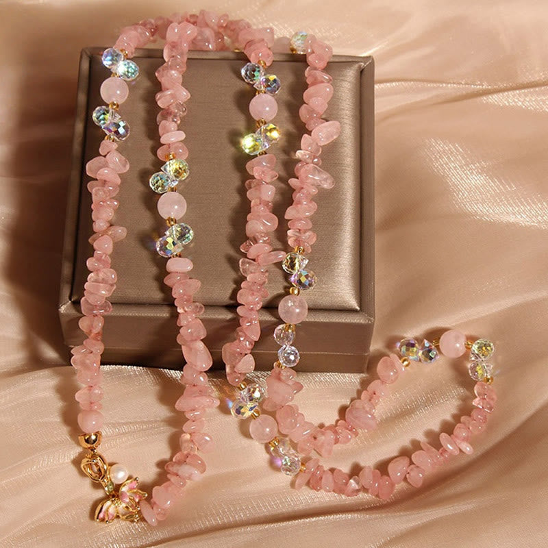 Fortune Jewel Butterfly Flower Amethyst Strawberry Quartz Balance Necklace Pendant