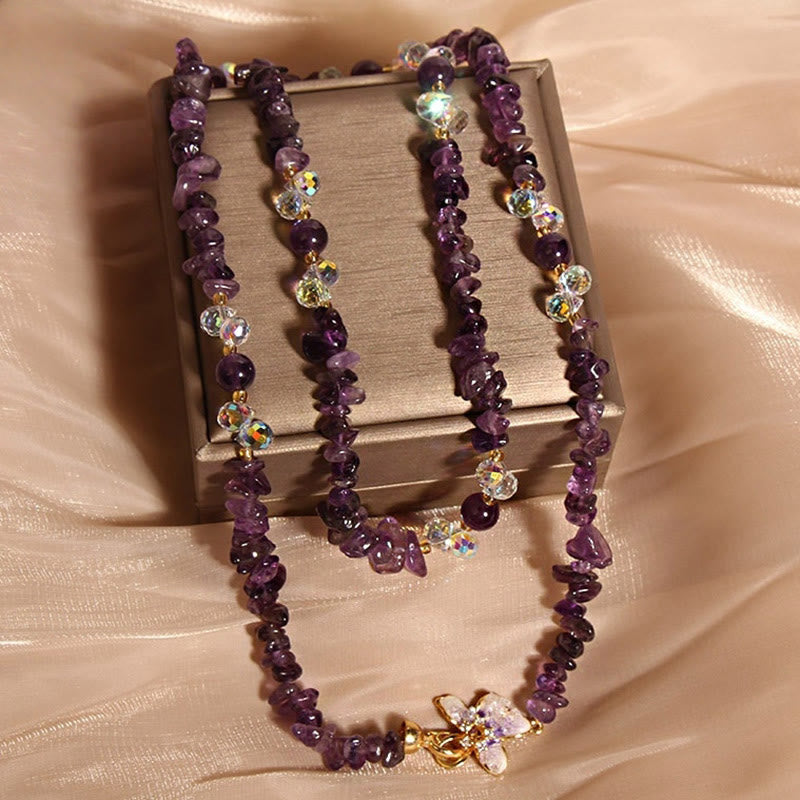 Fortune Jewel Butterfly Flower Amethyst Strawberry Quartz Balance Necklace Pendant