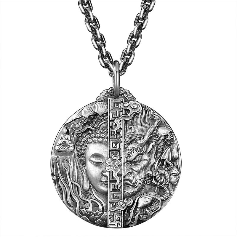 Fortune Jewel Copper Buddha Demon Pattern Compassion Pendant Necklace