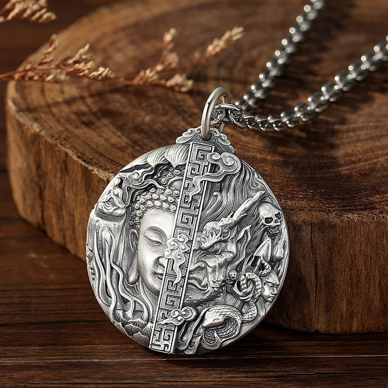 Fortune Jewel Copper Buddha Demon Pattern Compassion Pendant Necklace