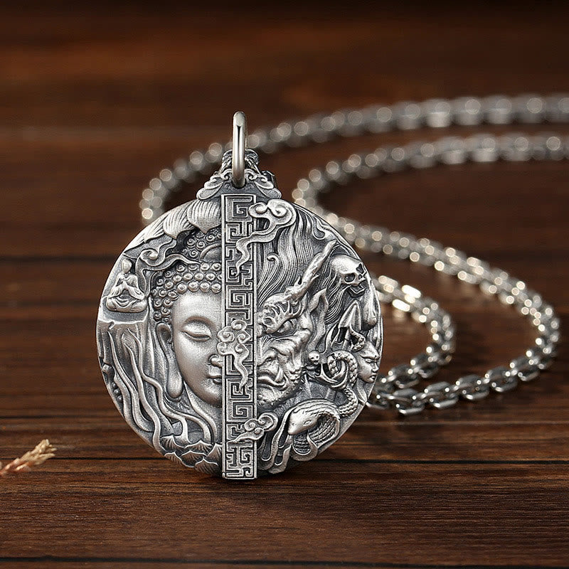 Fortune Jewel Copper Buddha Demon Pattern Compassion Pendant Necklace