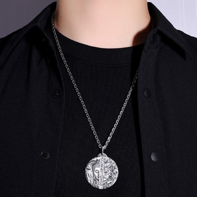 Fortune Jewel Copper Buddha Demon Pattern Compassion Pendant Necklace