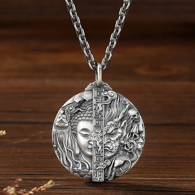 Fortune Jewel Copper Buddha Demon Pattern Compassion Pendant Necklace