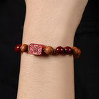 Fortune Jewel Cinnabar Wood Beads Lotus Fu Character Blessing Bracelet
