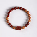 Fortune Jewel Cinnabar Wood Beads Lotus Fu Character Blessing Bracelet
