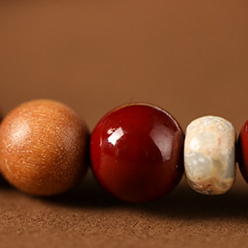 Fortune Jewel Cinnabar Wood Beads Lotus Fu Character Blessing Bracelet