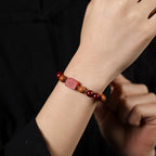 Fortune Jewel Cinnabar Wood Beads Lotus Fu Character Blessing Bracelet
