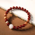 Fortune Jewel Cinnabar Wood Beads Lotus Fu Character Blessing Bracelet