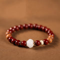 Fortune Jewel Cinnabar Wood Beads Lotus Fu Character Blessing Bracelet