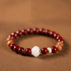 Fortune Jewel Cinnabar Wood Beads Lotus Fu Character Blessing Bracelet