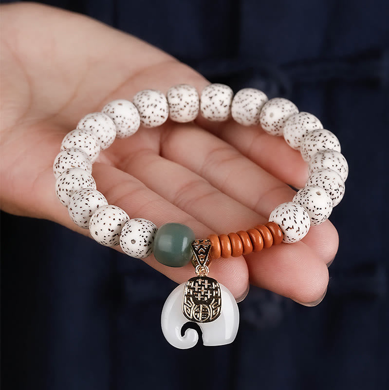 Fortune Jewel Hand PolishedStar Moon Bodhi Seed Elephant Pattern Inner Peace Bracelet
