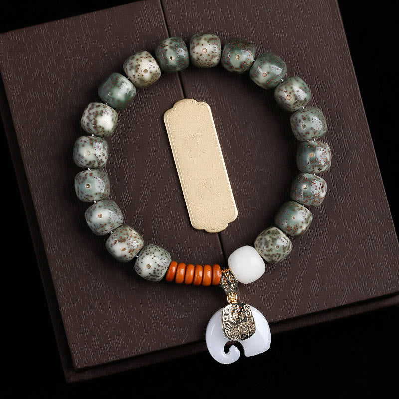 Fortune Jewel Hand PolishedStar Moon Bodhi Seed Elephant Pattern Inner Peace Bracelet