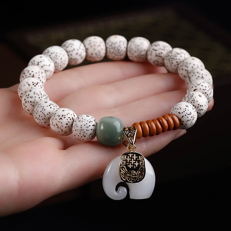 Fortune Jewel Hand PolishedStar Moon Bodhi Seed Elephant Pattern Inner Peace Bracelet