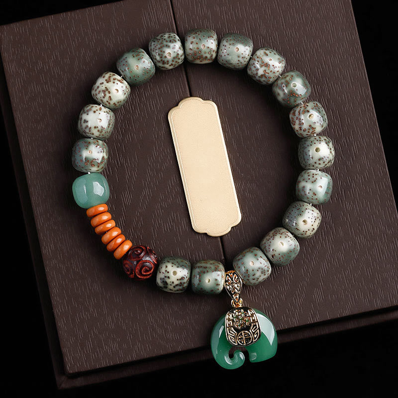 Fortune Jewel Hand PolishedStar Moon Bodhi Seed Elephant Pattern Inner Peace Bracelet