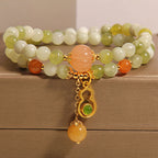 Fortune Jewel Double Wrap Gourd Pumpkin Green Grape Serpentine Jade Luck Bracelet