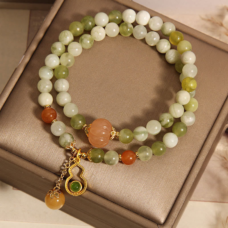 Fortune Jewel Double Wrap Gourd Pumpkin Green Grape Serpentine Jade Luck Bracelet