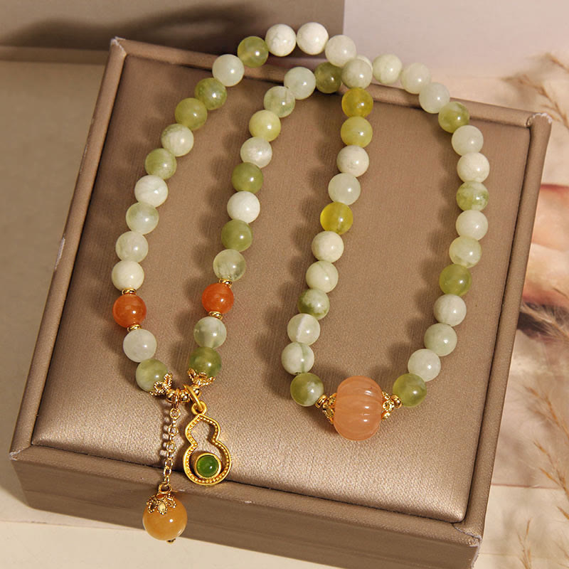 Fortune Jewel Double Wrap Gourd Pumpkin Green Grape Serpentine Jade Luck Bracelet