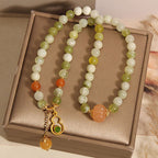 Fortune Jewel Double Wrap Gourd Pumpkin Green Grape Serpentine Jade Luck Bracelet