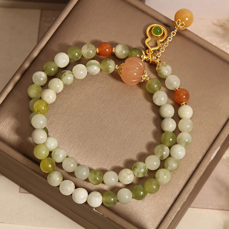 Fortune Jewel Double Wrap Gourd Pumpkin Green Grape Serpentine Jade Luck Bracelet