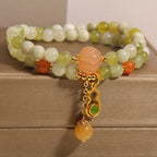 Fortune Jewel Double Wrap Gourd Pumpkin Green Grape Serpentine Jade Luck Bracelet