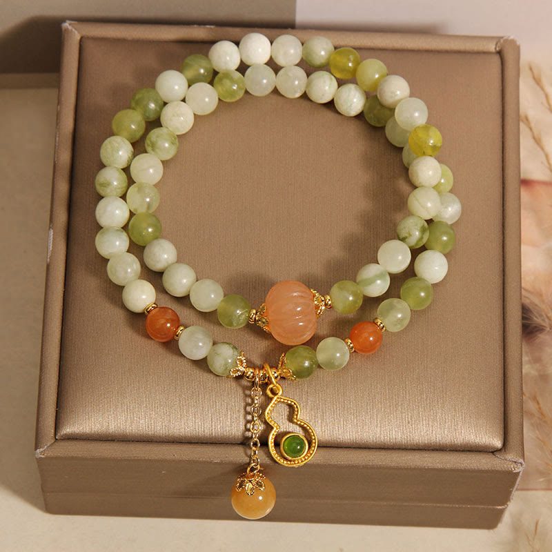 Fortune Jewel Double Wrap Gourd Pumpkin Green Grape Serpentine Jade Luck Bracelet