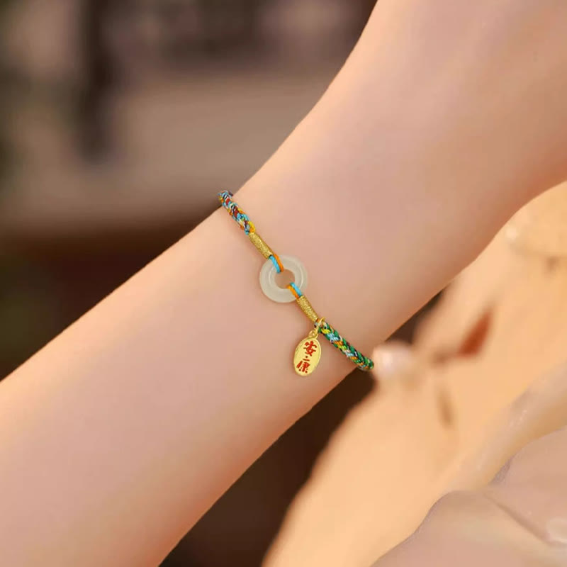 Fortune Jewel Handmade Peace Buckle Jade Prosperity 925 Sterling Silver Colorful Rope Bracelet - Fortune Jewel