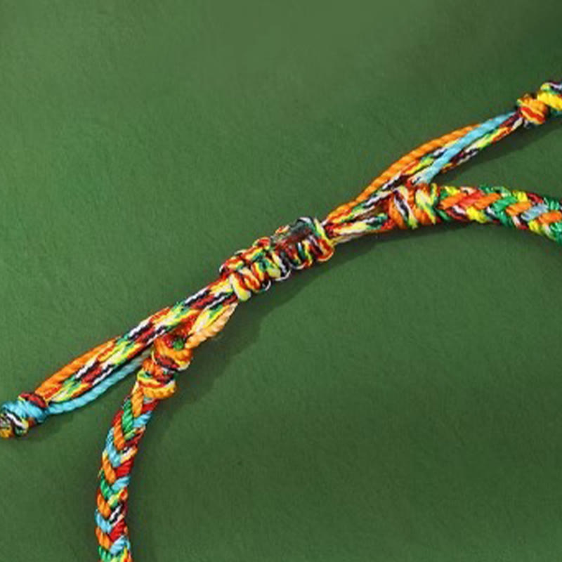 Fortune Jewel Handmade Peace Buckle Jade Prosperity 925 Sterling Silver Colorful Rope Bracelet - Fortune Jewel