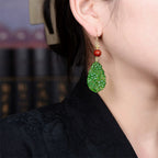 Buddha Stones Water Droplet Hollow Shape Jade Red Agate 925 Sterling Silver Luck Earrings