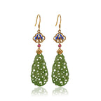 Fortune Jewel Hollow Hetian Jade Enamel 925 Sterling Silver Prosperity Earrings