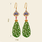 Fortune Jewel Hollow Hetian Jade Enamel 925 Sterling Silver Prosperity Earrings