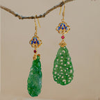 Fortune Jewel Hollow Hetian Jade Enamel 925 Sterling Silver Prosperity Earrings
