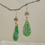 Fortune Jewel Hollow Hetian Jade Enamel 925 Sterling Silver Prosperity Earrings