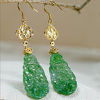 Fortune Jewel Hollow Hetian Jade Enamel 925 Sterling Silver Prosperity Earrings