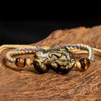 Fortune Jewel Gold Sheen Obsidian PiXiu Wealth Rope Bracelet