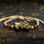 Fortune Jewel Gold Sheen Obsidian PiXiu Wealth Rope Bracelet