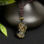 Fortune Jewel Gold Sheen Obsidian PiXiu Wealth Rope Necklace Pendant