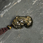 Fortune Jewel Gold Sheen Obsidian PiXiu Wealth Rope Necklace Pendant