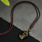 Fortune Jewel Gold Sheen Obsidian PiXiu Wealth Rope Necklace Pendant