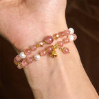 Fortune Jewel Natural Strawberry Quartz Pearl Bell Healing Double Wrap Bracelet
