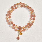 Fortune Jewel Natural Strawberry Quartz Pearl Bell Healing Double Wrap Bracelet